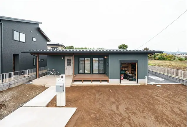 グレーを基調とした平屋住宅の外観写真
